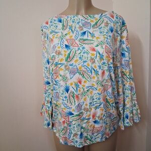 Fresh Produce XL Floral Tropical Blouse Flared Sleeves